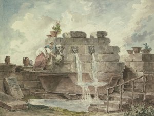 A Roman Fountain with a Woman Collecting Water by Hubert Robert Oil Painting