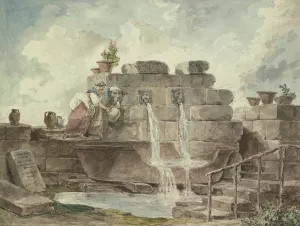 A Roman Fountain with a Woman Collecting Water by Hubert Robert Oil Painting
