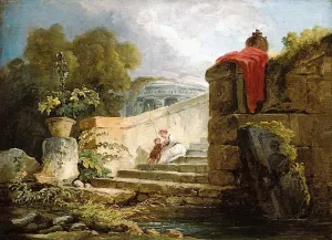 A Scene in the Grounds of the Villa Farnese, Rome by Hubert Robert - Oil Painting Reproduction