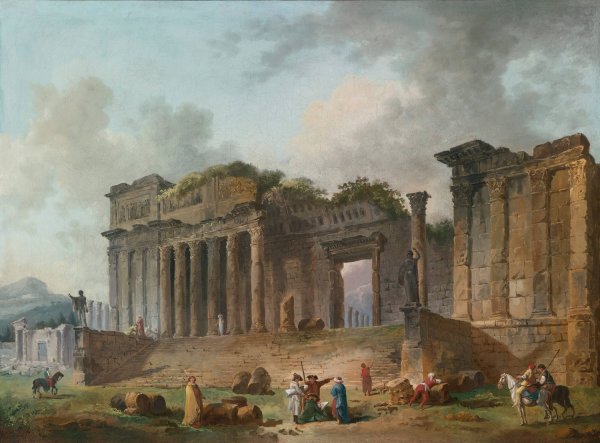 Main Product Photo of An Architectural Capriccio With An Artist Sketching In The Foreground Painting by Hubert Robert