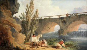 Bridge over a Cascade by Hubert Robert Oil Painting
