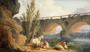 Bridge over a Cascade by Hubert Robert Oil Painting