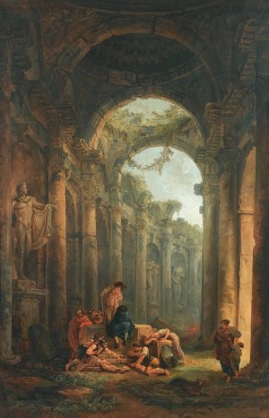 Classical Ruins With Soldiers Gambling by Hubert Robert Oil Painting