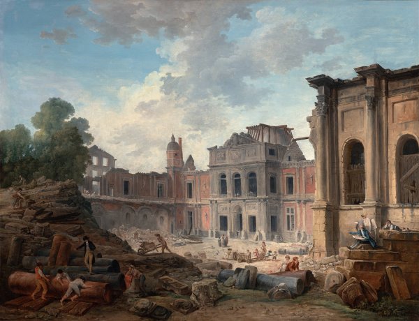 Demolition of the Chateau of Meudon  by Hubert Robert - Hand-Painted Oil Painting Reproduction