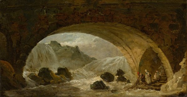 Main Product Photo of Fishermen Under a Bridge  Painting by Hubert Robert