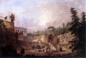 Fountain on a Palace Terrace by Hubert Robert - Oil Painting Reproduction