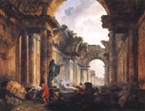 Imaginary View of the Grande Galerie in the Louvre in Ruins by Hubert Robert - Oil Painting Reproduction
