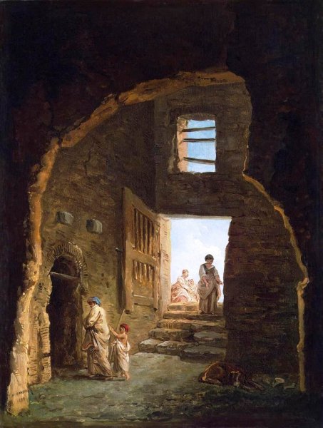 Main Product Photo of Inhabited Ruins Painting by Hubert Robert