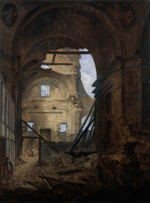 La chapelle de la Sorbonne avec la voute de la nef effondree by Hubert Robert Oil Painting