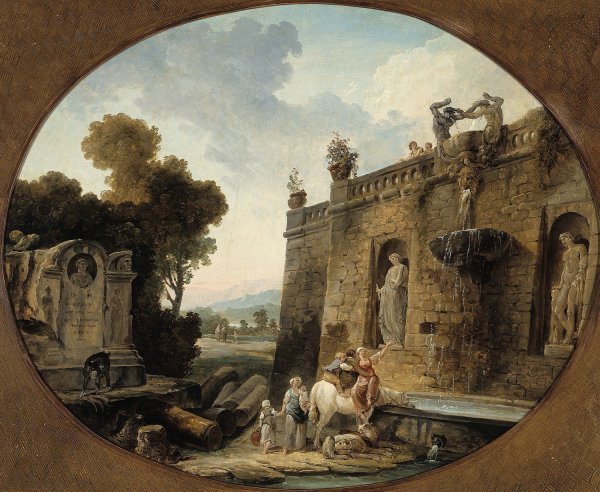 L'Abreuvoir  by Hubert Robert - Hand-Painted Oil Painting Reproduction
