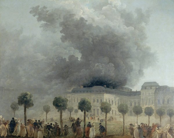 Main Product Photo of L'incendie de l'Opera, vu des jardins du Palais-Royal, le 8 juin 1781  Painting by Hubert Robert