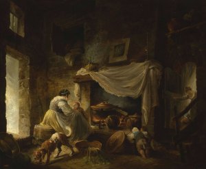 Peasant kitchen in ruins by Hubert Robert Oil Painting