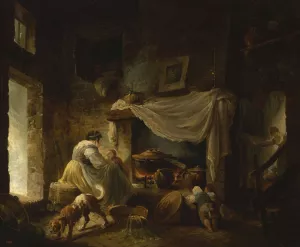Peasant kitchen in ruins by Hubert Robert Oil Painting