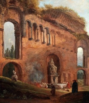 Roman ruins with laundresses by Hubert Robert Oil Painting