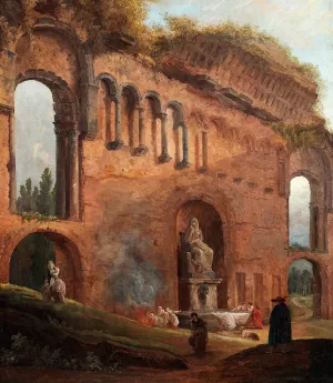 Roman ruins with laundresses by Hubert Robert Oil Painting
