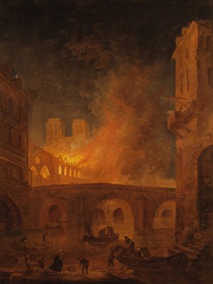 The Fire of Hotel-Dieu in Paris by Hubert Robert Oil Painting