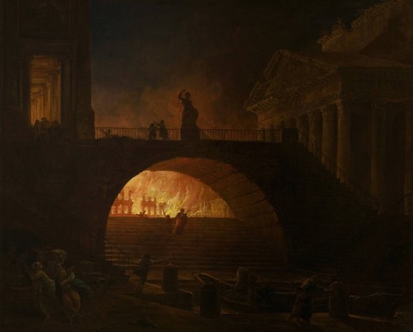 Main Product Photo of The Fire of Rome  Painting by Hubert Robert
