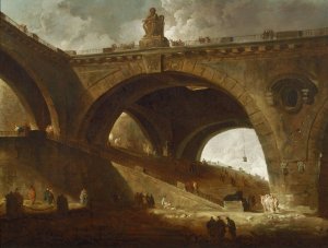 The Old Bridge by Hubert Robert Oil Painting