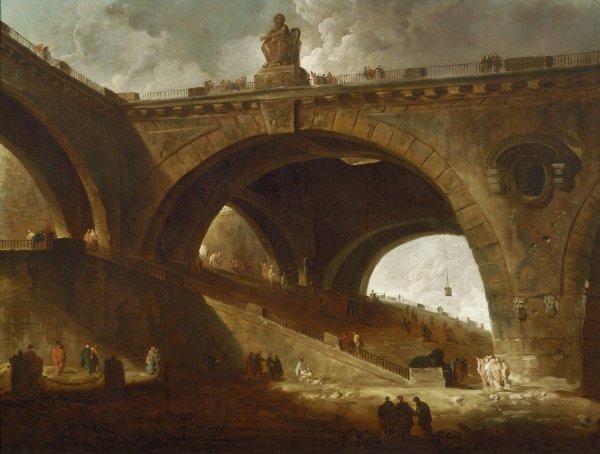 Main Product Photo of The Old Bridge  Painting by Hubert Robert