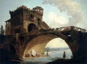 The Ponte Solario by Hubert Robert Oil Painting