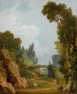 The Rustic Bridge, Chateau de Mereville, France by Hubert Robert Oil Painting