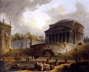 View of Ripetta by Hubert Robert - Oil Painting Reproduction