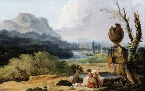 Washerwoman In A Landscape by Hubert Robert Oil Painting