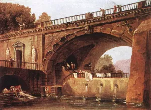 Washerwomen below a Bridge painting by Hubert Robert