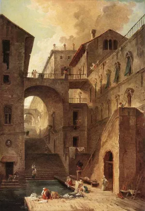 Washerwomen painting by Hubert Robert