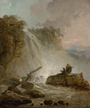 Waterfall with Drawing Artist by Hubert Robert Oil Painting