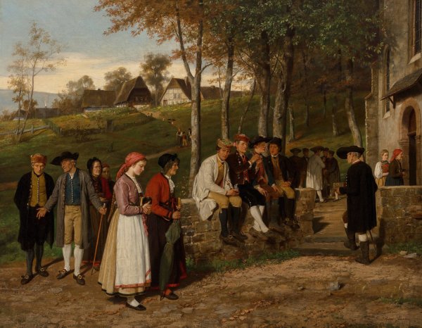 Going to church  by Hubert Salentin - Hand-Painted Oil Painting Reproduction