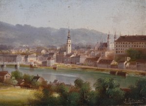 Blick auf Linz by Hubert Sattler Oil Painting