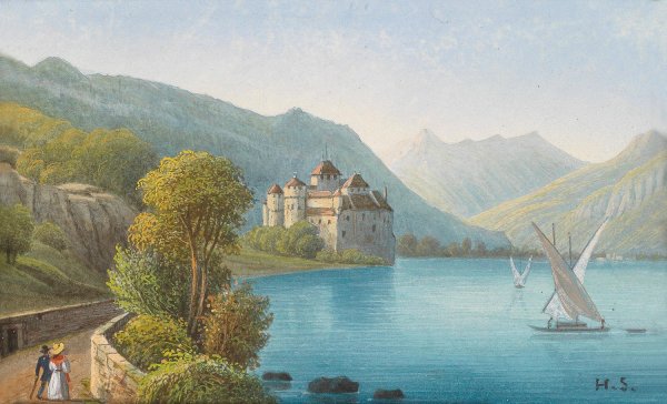 Blick auf Schloss Chillon am Genfer See by Hubert Sattler - Hand-Painted Oil Painting Reproduction