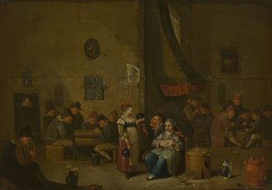 Genre scene in a tavern by Hubert Van Ravesteyn Oil Painting