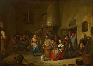 Merry-making in a tavern by Hubert Van Ravesteyn Oil Painting