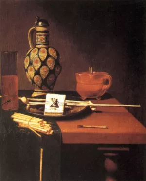 Still-Life with Porcelain Vase and Smoking Tools by Hubert Van Ravesteyn - Oil Painting Reproduction