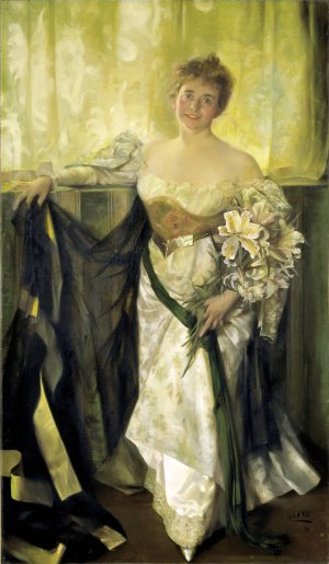 Alice Barney in White Satin by Hubert Vos Oil Painting