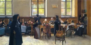 The Knitting Room by Hubert Vos - Oil Painting Reproduction