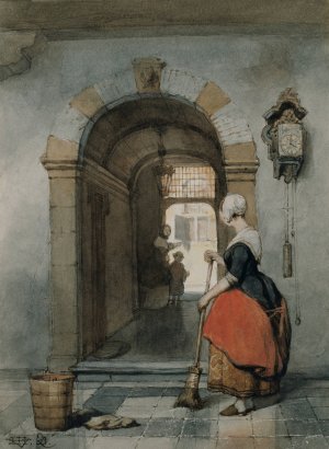 Interior with Servant by Hubertus Van Hove Oil Painting