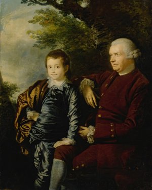 Portrait of a gentleman and a boy in a landscape by Hugh Barron Oil Painting