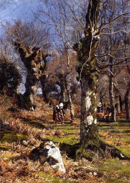 Gathering Leaves by Hugh Bolton Jones - Hand-Painted Oil Painting Reproduction