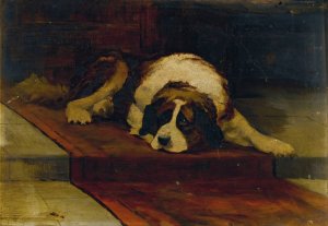St. Bernard Lying On A Runner by Hugh George Shaw Oil Painting
