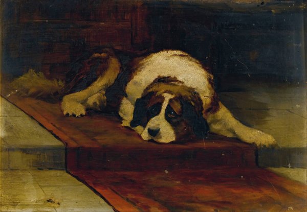 St. Bernard Lying On A Runner by Hugh George Shaw - Hand-Painted Oil Painting Reproduction