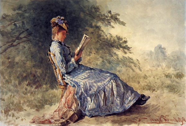 Main Product Photo of Seated Girl Reading Painting by Hugh Newell