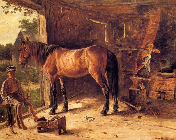 Main Product Photo of The Blacksmith Shop Painting by Hugh Newell