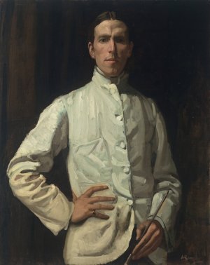 Self-portrait in white jacket by Hugh Ramsay Oil Painting