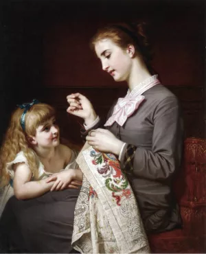 The Embroidery Lesson by Hughes Merle - Oil Painting Reproduction
