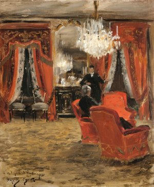 Interior from the Furstenberg's Home by Electric Light by Hugo Birger Oil Painting