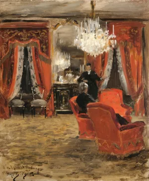 Interior from the Furstenberg's Home by Electric Light by Hugo Birger Oil Painting