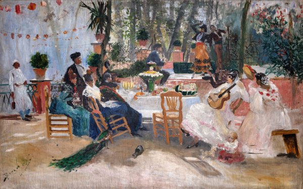 Lunch during La Feria in Granada. Sketch  by Hugo Birger - Hand-Painted Oil Painting Reproduction